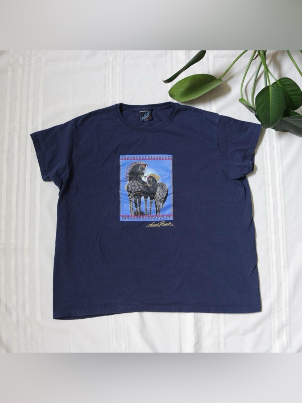 Vintage Sun N Sand Laurel Birch horse navy blue shirt